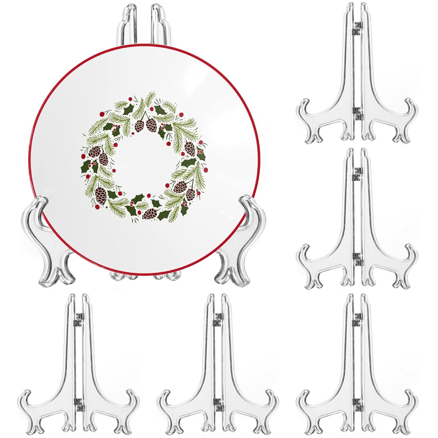 LonlyEagle 6 Pack 8 Inch Clear Plastic Easels or Stand/Plate Holders to Display Pictures or Other Items at Weddings, Plate Stands for Home Decoration, Birthdays, Tables