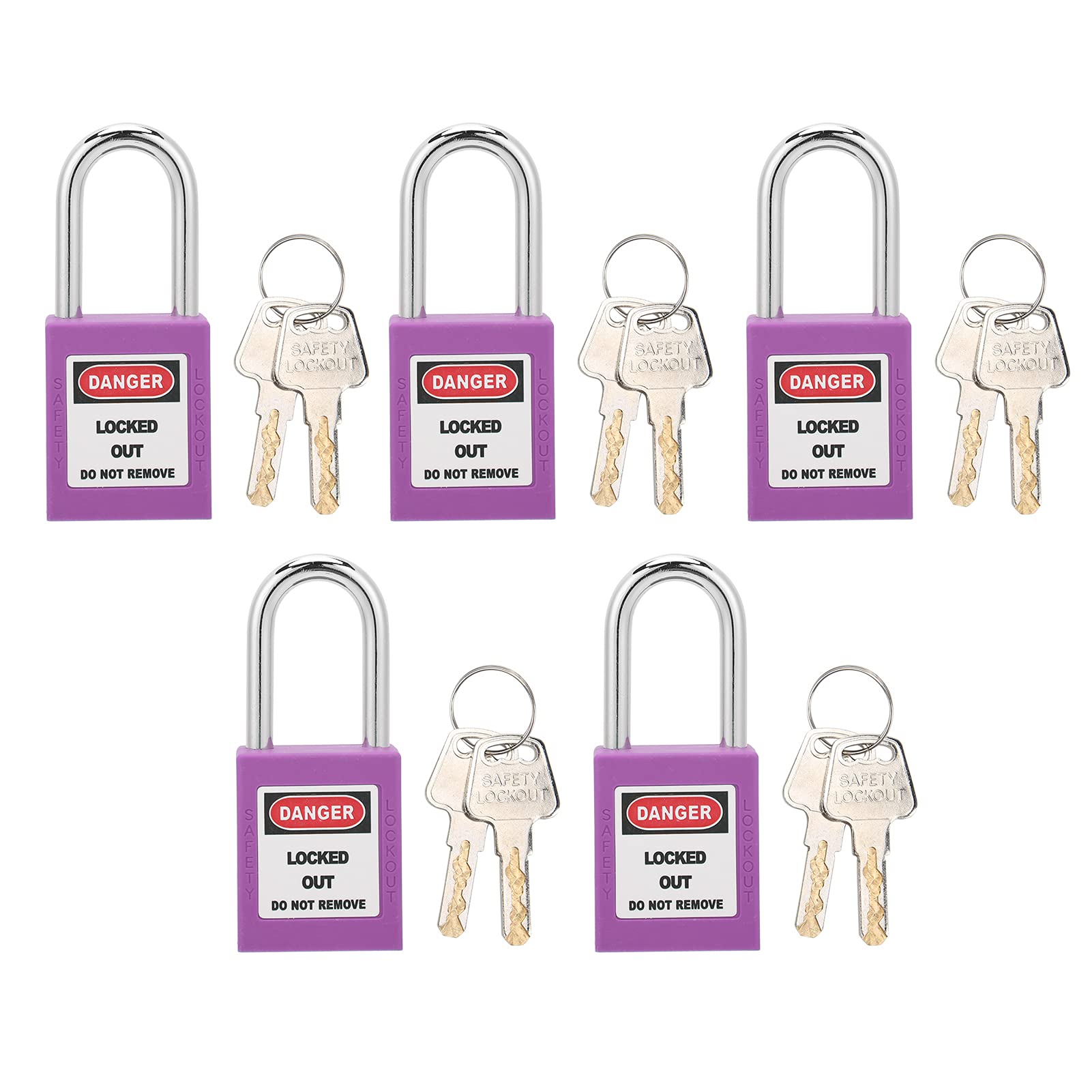 5Sets 38mm Hardwearing Lockout Tagout Padlock Set with 10 Keys Machine Building Security (Purple),Locks and Accessories
