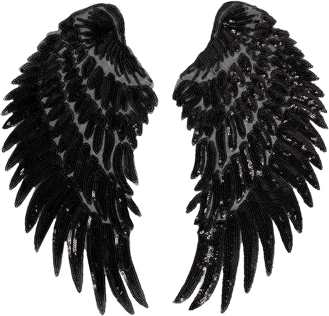 LA HAUTE Iron on Patches Embroidered Sequin Patch DIY Badge Applique,2 Packs (Black)