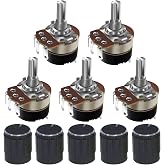 Molence 5PCS WH138 10K ohm Rotary Potentiometer with Switch | Single Turn, Adjustable Resistance, Speed Regulator, with Alloy Knob