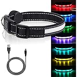 Light Up Dog Collars,Safety LED Dog Collars USB Rechargeable 7 Changing Colors Glow in The Dark Dog Walking Light,Neon Adjust