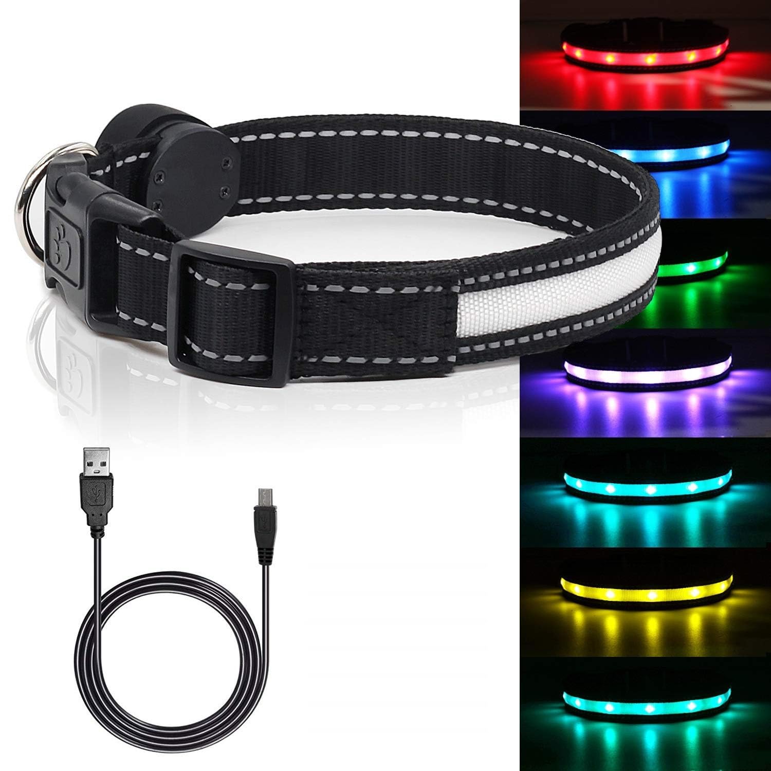 Photo 1 of *** PARTA ONLY*** Dog Collar, Safety LED Dog Collars Rechargeable 7 Colors in One Lighted Dog Collar Glow in The Dark Dog Walking Light, Neon Durable Nylon Adjustable Buckle for Small/Medium/Large Dogs,XS Size
