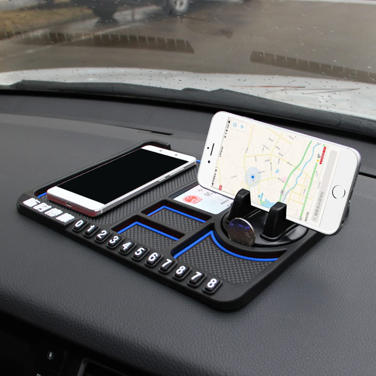 Car Dashboard Phone Holder Mat, Universal Car Nonslip Pad Multifunction Parking Number Card Auto Phone Holder Mat for Dashboard (Blue)