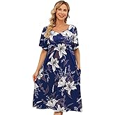 udforsk House Dresses for Women with Pockets Moo Moo Nightgown Short Sleeve Mumu Dress Lounge Dress S-5XL