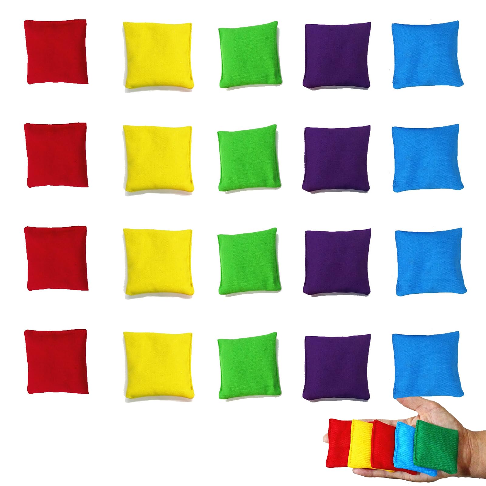 YITULOU Bean Bags Kids Throwing, 20 Pack 7cm*7cm Small Bean Bags for Throwing, Assort at 5 Colours for Children's Outdoor School Activity Games