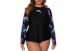 Halcurt Women's Plus Size Long Sleeve Rash Guard Swim Shirts UPF50+ Sun Protection Loose Fit Swimsuit Top