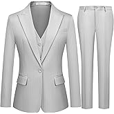 Kelyaa Women's 3 Piece Striped Suit One Button Slim Fit Business Work Professional Blazer Jacket Vest Pants Set