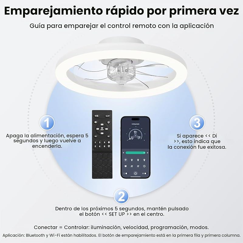 Ventilador de Techo con Luz, 40cm Lampara Ventilador Techo, Mando a Distancia Silencioso 3 Temperaturas de Color y 6 Velocidades, Ventilador de Techo Silencioso para Salón, Dormitorio, Cocina