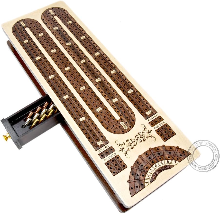 House of Cribbage Continuous Cribbage Board / Box Inlaid in Rosewood / Maple 3
