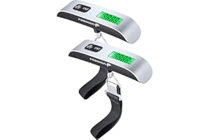 Fosmon Digital Luggage Scale (2 Pack), LCD Display Backlight Temperature Baggage Scale w/ 110lbs Capacity, Portable Stainless Steel Hanging Luggage Weight Scale w/ Tare Function for Travelers - Silver