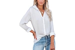 Diosun Womens Button Down V Neck Shirts Long Sleeve Office Casual Business Plain Blouses Tops