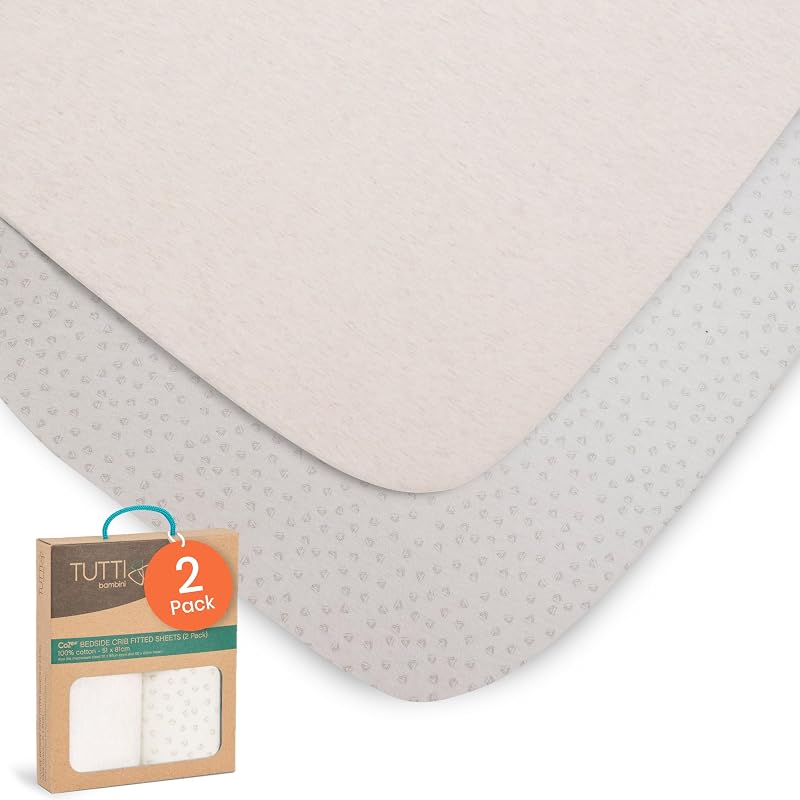 Tutti Bambini CoZee Crib Fitted Sheets 2 Pack Grey Cloud 100% Cotton