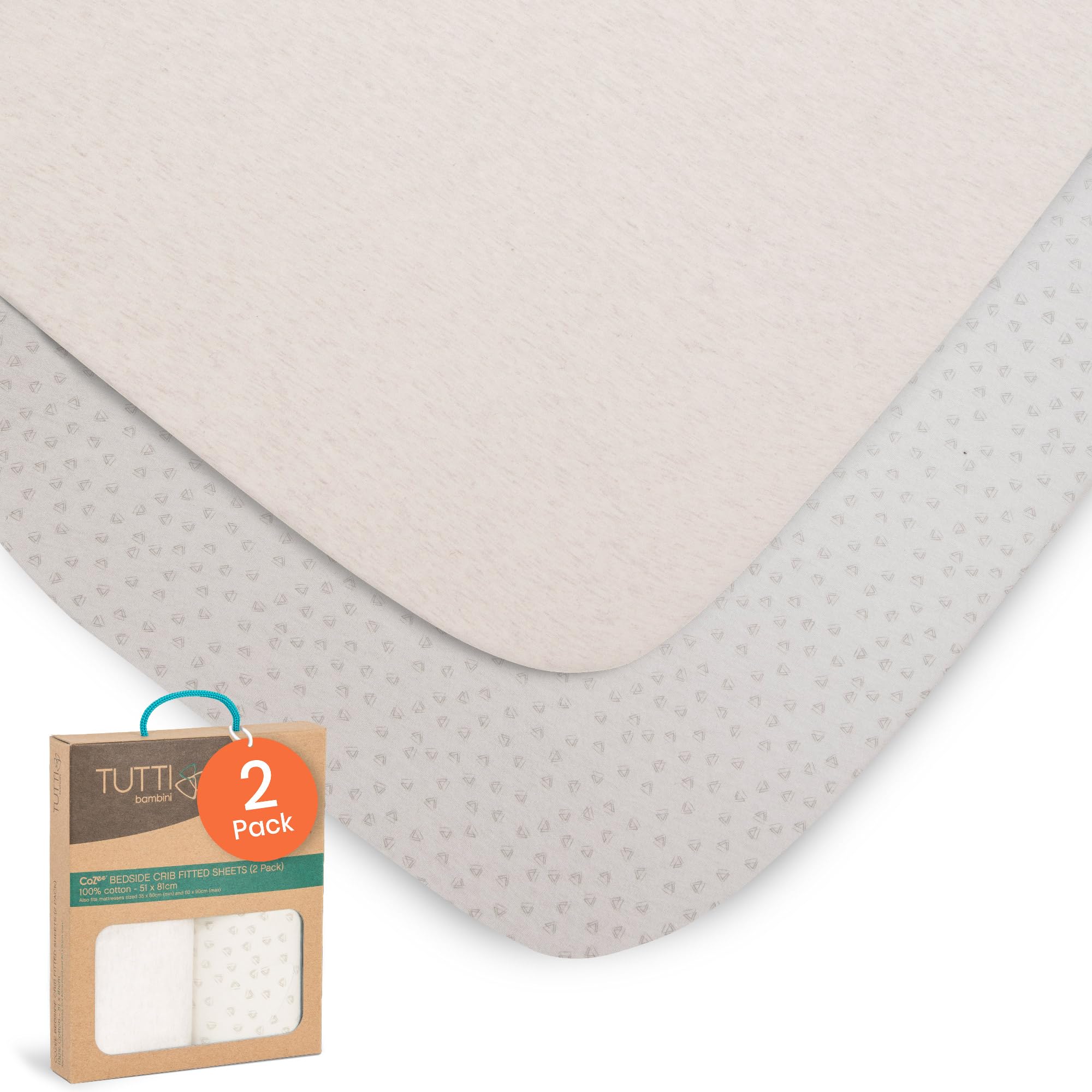 Tutti Bambini CoZee Crib Fitted Sheets (2 Pack) - Grey/Cloud 100% Cotton Sheets - For CoZee Bedside Crib