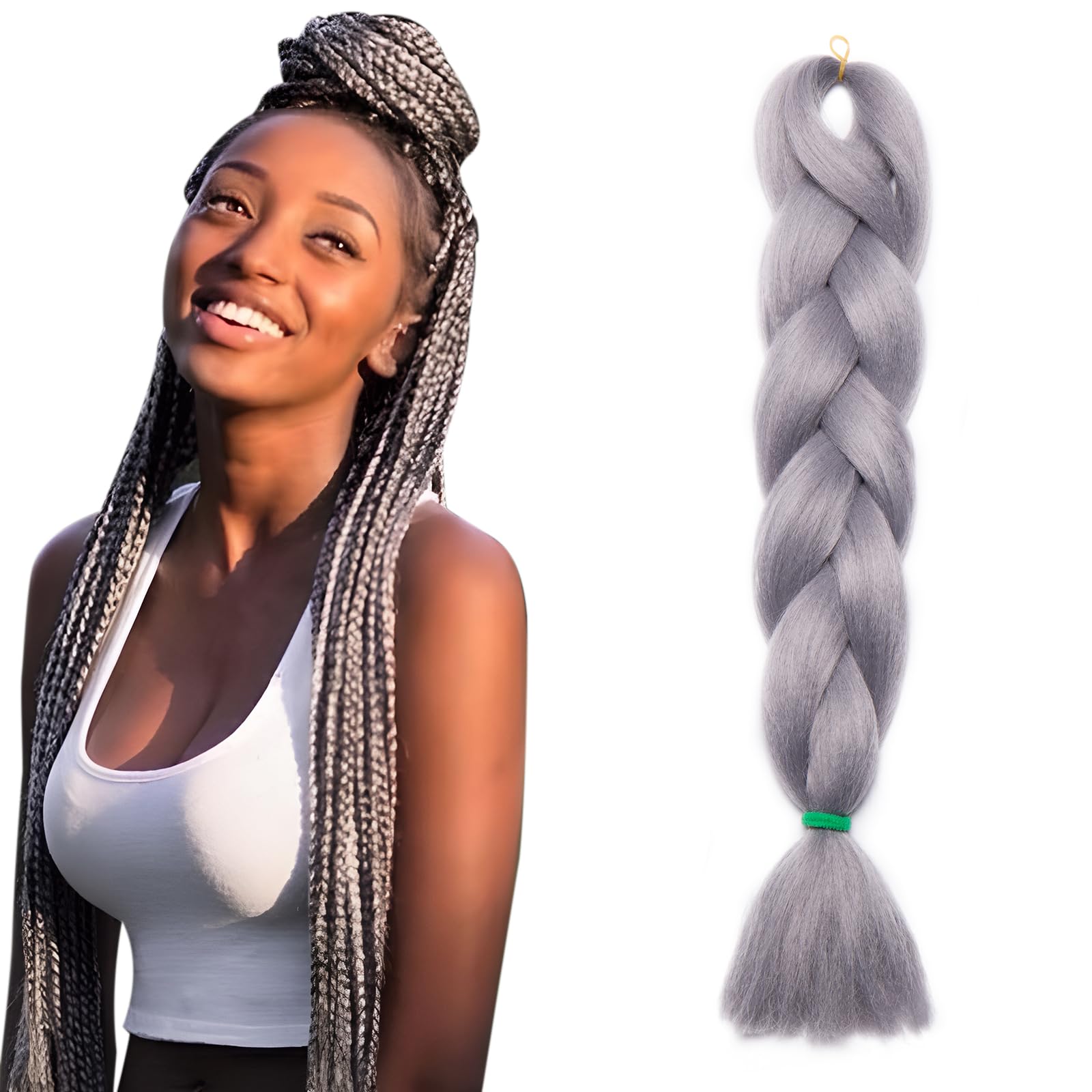 Ombre 4 Tones Braiding Hair Extensions Jumbo Braids Hair Extension Jumbo Braiding for Twist Braiding 24",1 Bundles - Grey