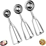 Cookie Scoop Set,JSDOIN Ice Cream Scoop Set, 3 PCS 18/8 Stainless Steel Ice Cream Scoop Trigger Include Large-Medium-Small Si