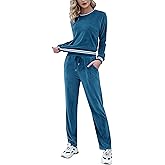 Totatuit Women's Sweatsuit Set Velour Long Sleeve and Pants Sport Sweat Suits 2 Piece Track Suits Outfits with Pocket S-XXL