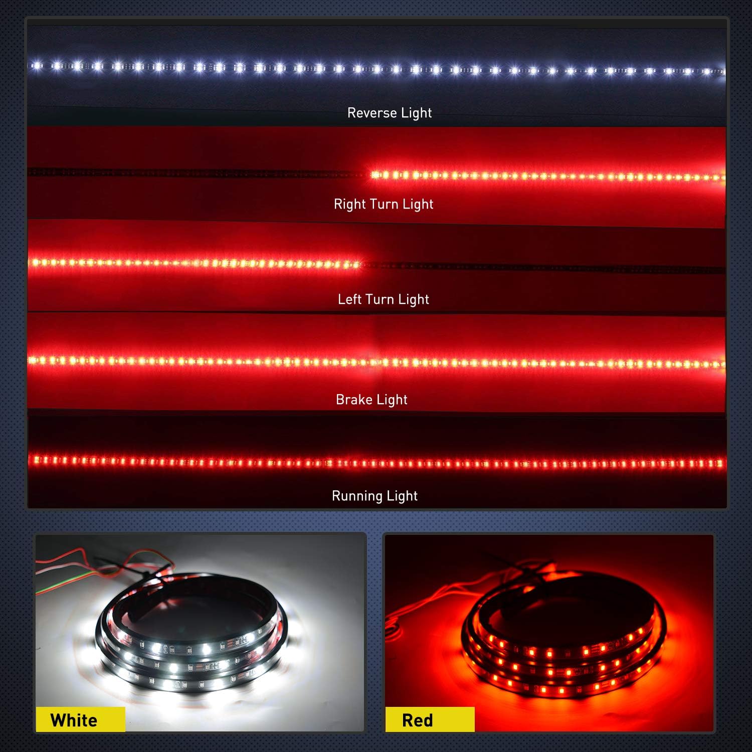 Nilight 48”/49” LED Tailgate Light Strip 90 LED Red/White for Running Light Brake Light Turn Signal Lights Reverse Light，2 Years Warranty, 48"/49" Truck Tailgate Light Bar: Automotive