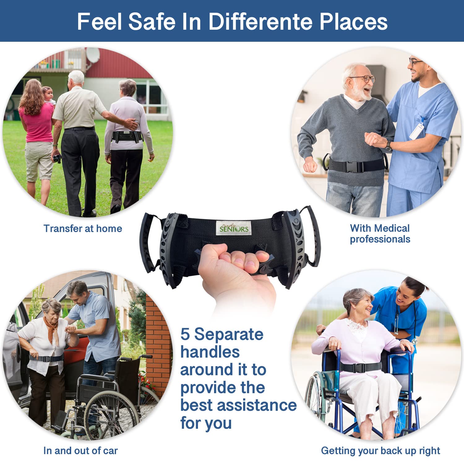 Gait Belts for Seniors - Transfer Gate Belts Medical for Elderly and Disabled - Easy to Use Quick Release Gait Belt with Handles for Physical Therapy Medical Nursing Use - Elderly Assistance Products