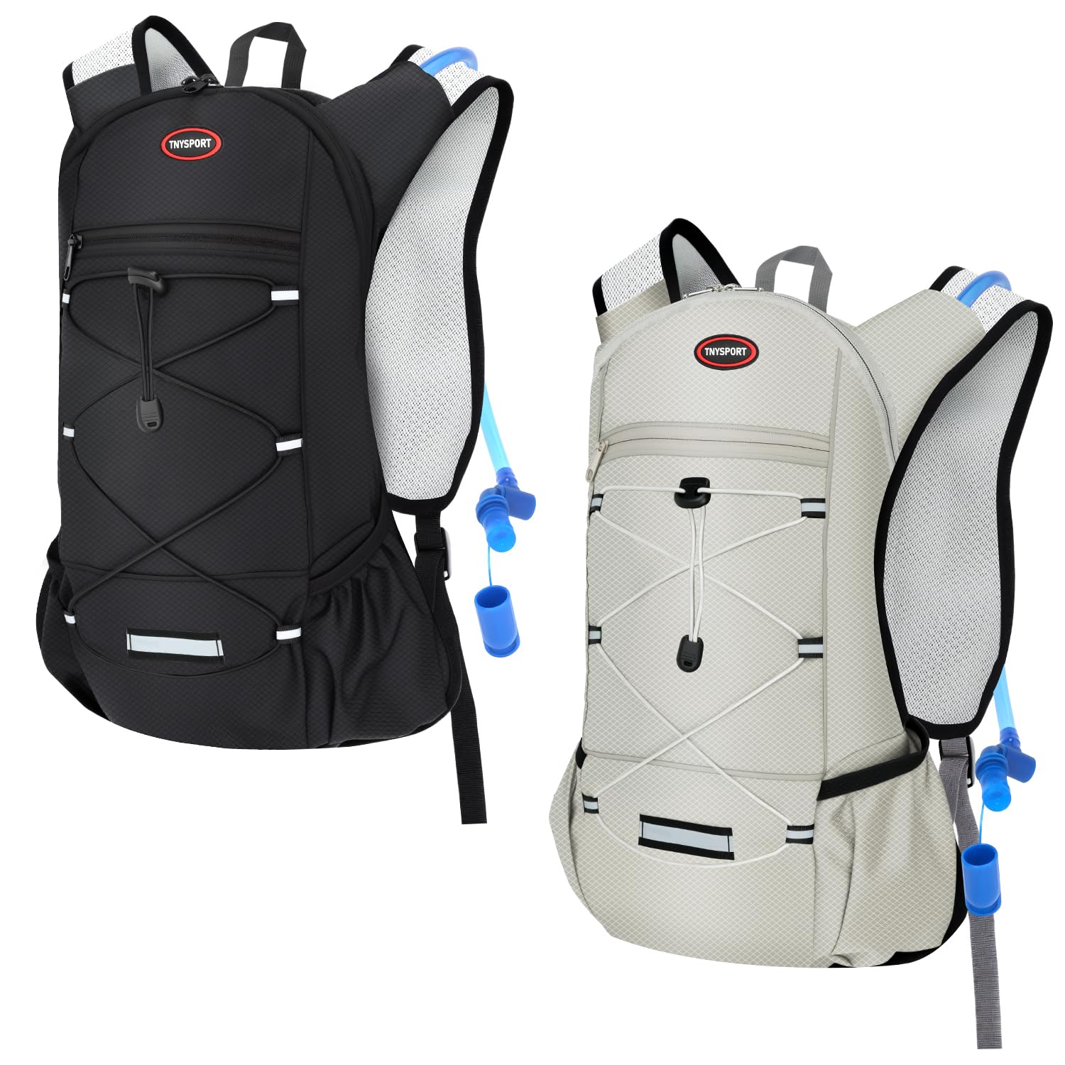 Photo 1 of 2 Pack Hydration Backpack Pack with 2L Hydration Bladders, TNYSPORT Lightweight Breathable Water Backpack with Multiple Pockets, Reinforced Shoulder Straps for Hiking, Running, Biking (Black and Gray)