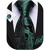 Barry.Wang Men Tie Set Paisley Silk Necktie Pocket Square Cufflinks Formal Wedding Business Party