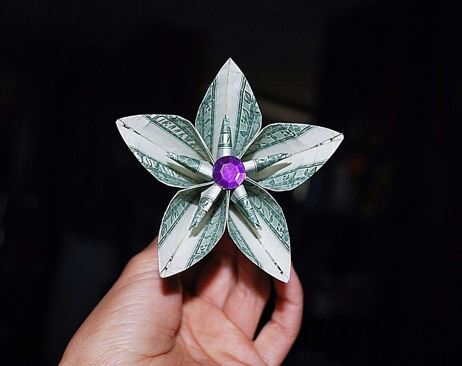 Money Origami Flower 5 Real 1 Dollar Bills Graduation Holiday Unique Gift
