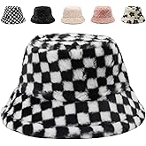 Gadfary Bucket Hat Women Furry Fuzzy Bucket Hats for Ladies, Winter Warm Fluffy Plush Faux Fur Hat for Women