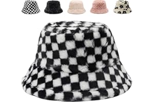 Gadfary Bucket Hat Women Furry Fuzzy Bucket Hats for Ladies, Winter Warm Fluffy Plush Faux Fur Hat for Women