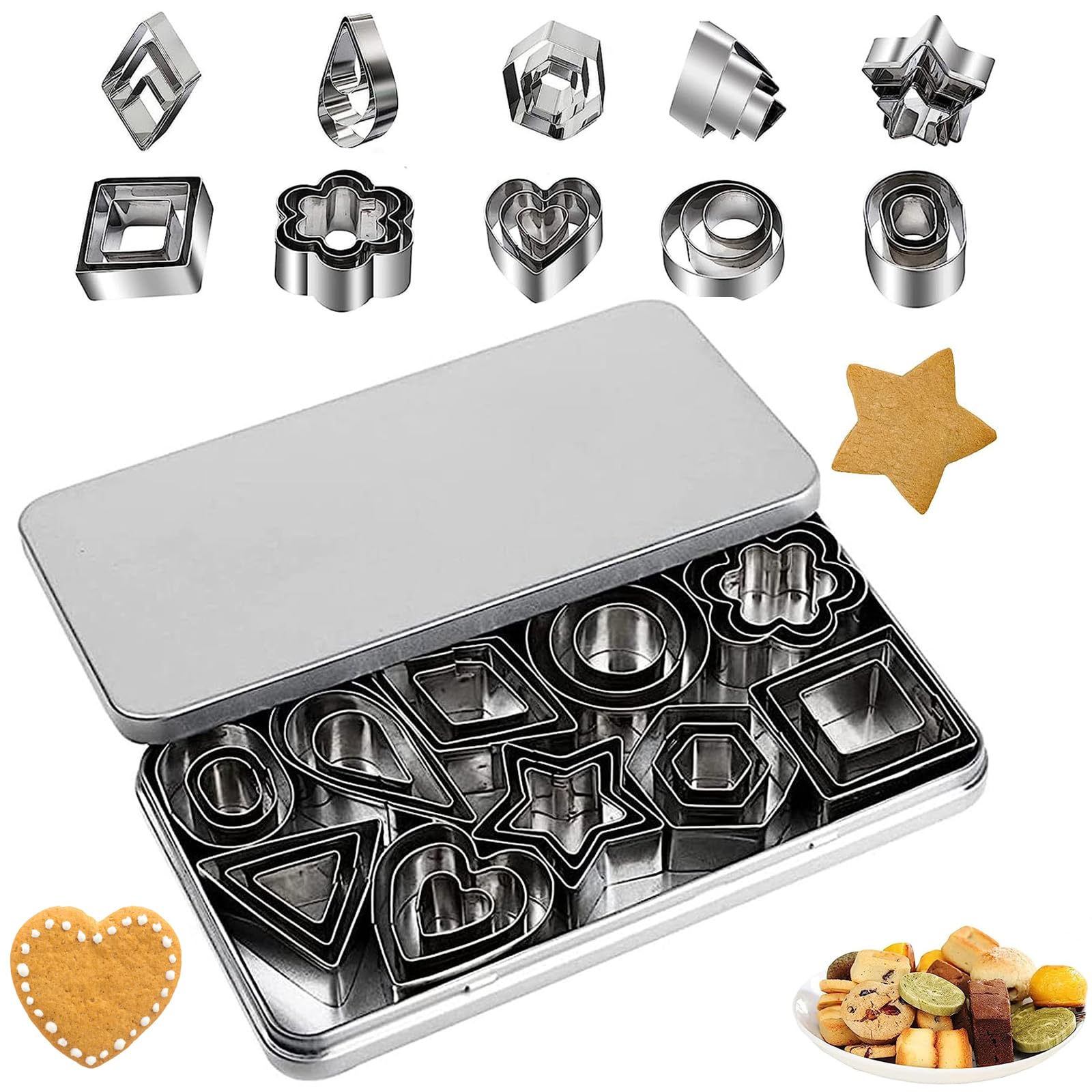 BNFGD 30pcs Cookie Cutters Clay Cutters Polymer Clay Cutters Clay Cutters, Stainless Steel Mini Cookie Cutters DIY Baking Pastry Cutters Square Triangle Oval ect Geometric Shapes Cutter (30JTCTHBGMH)