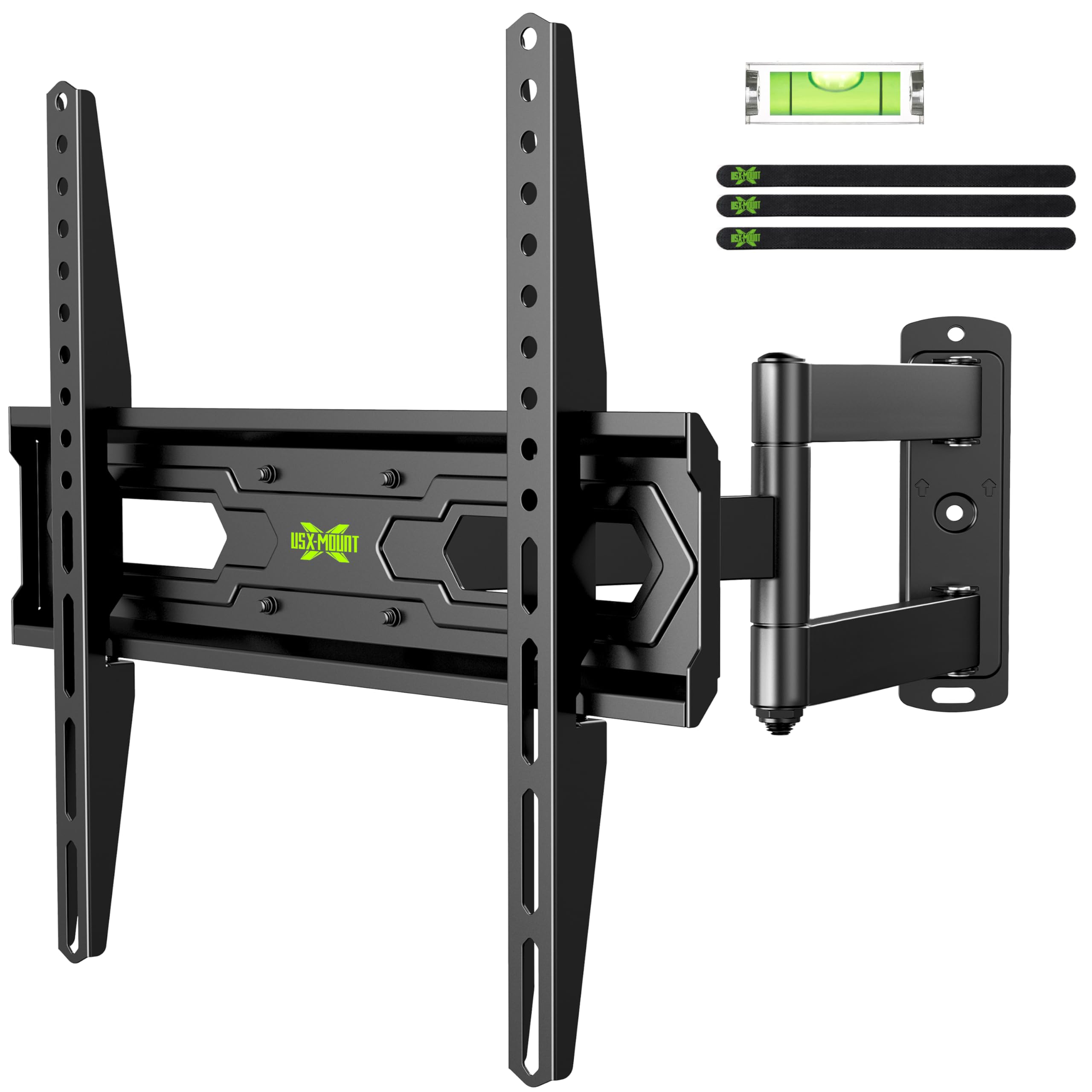 USX MOUNT Full Motion Wall Mount for 26–60 inch Flat & Curved TVs up to 80 lbs, Wall Mount TV Bracket with Swivel, Single Articulating Arm,Tilting, Level Adjustable, Max VESA 400x400mm