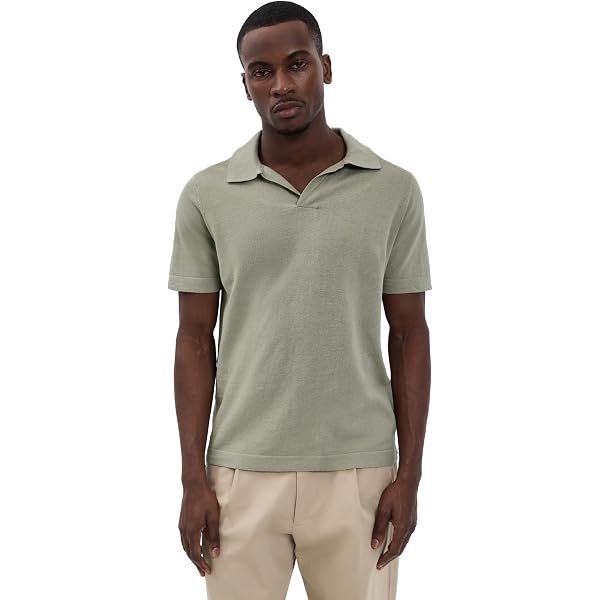 NN07 Men's Ryan Johnny Collar Knit Polo, Sage Green, M at Amazon