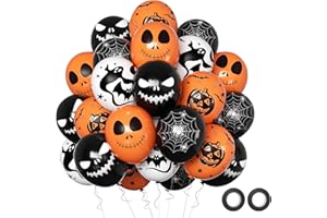 QMRAERCU Halloween Decoration Balloons, 50pcs 12 Inch Black Orange White Halloween Balloons Bat Spooky Pumpkin Spider Web Halloween Balloons for Halloween Party Decoration Outdoor Home, Yard Backdrop Party