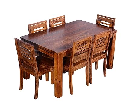 JS Home Decor Sheesham Wood Dining Table Teak Finish with 6 Chairs (Brown)