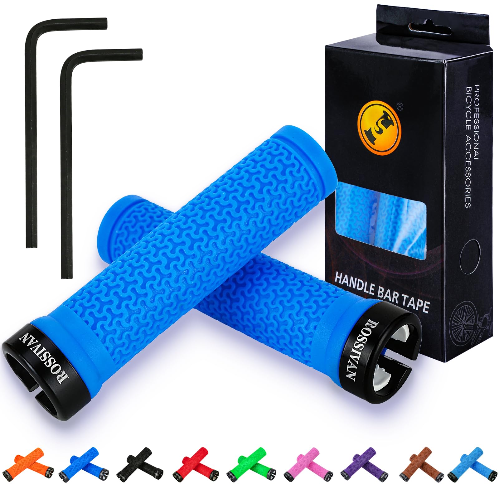 Rossivan Professional Bike Handlebar Grips, Mountain Bike Grips with Soft and Comfortable Anti-slip Rubber,Single Lock-on MTB Grips- Conquer Every Ride — image 1