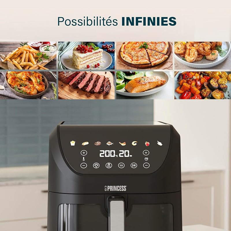 SlimFry Airfryer, Capacité 8L, 2000W, 8 Programmes, Écran Tactile Digital, Température Réglable, Fenêtre de Visualisation, Arrêt Automatique, Panier Lavable, 182257, Noir