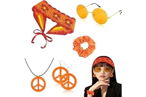 6PCS Hippie Accessories Set for Women, Adjustable Headband, Retro Costume for 60s 70s Parties, Music Festivals,Boho Outfits
