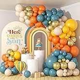 120Pcs Retro Blue Orange Yellow Balloon Arch Kit, Here Comes Balloon Garland Slate Blue Mustard Yellow for Baby Shower Boy First Trip Around the Sun Theme Birthday Boho Party Decoration