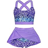 Cutemile Little Girls Two Piece Tankini Swimsuit Summer Boyshort Bathing Suit Beach Rash Guard Swimwear 6-13 Years