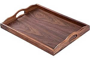 Ojanoot Walnut Wood Serving Tray with Handles Wooden Coffee Table Trays Solid Wood Rectangle Platter Decorative Breakfast Ser
