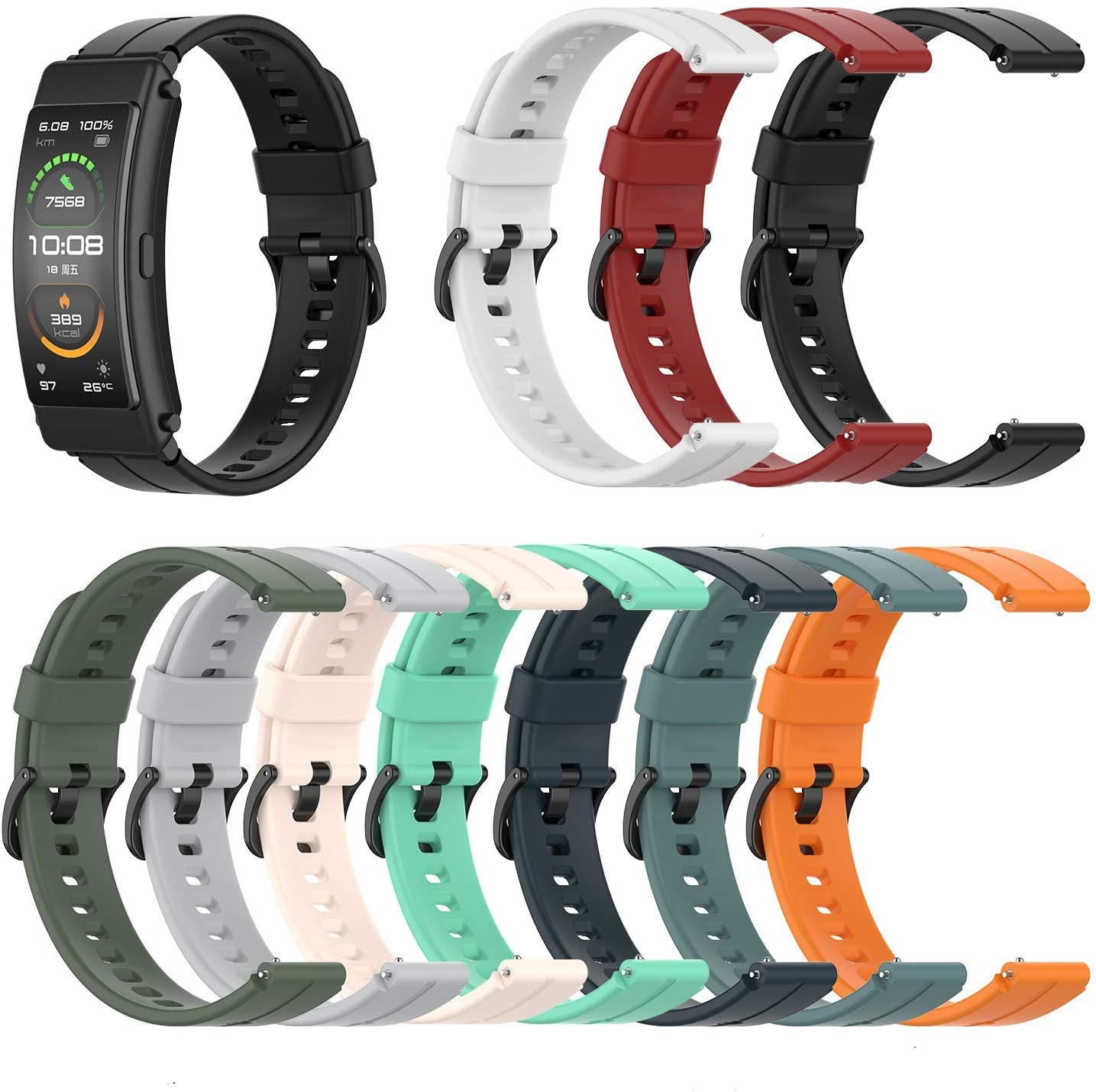 Tyogeephy Bands Compatible with Huawei TalkBand B6/B7/B3 Watch, Replacement Silicone Wristband Adjustable Accessory Bands Strap for TalkBand B6/ B3/B7 (One Size, Ten Colors)