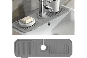 Kitchen Sink Splash Guard 17.7 x 5.5 Inch, Toovem Faucet Handle Drip Catcher Tray, Longer Silicone Sink Faucet Mat, Dish Soap