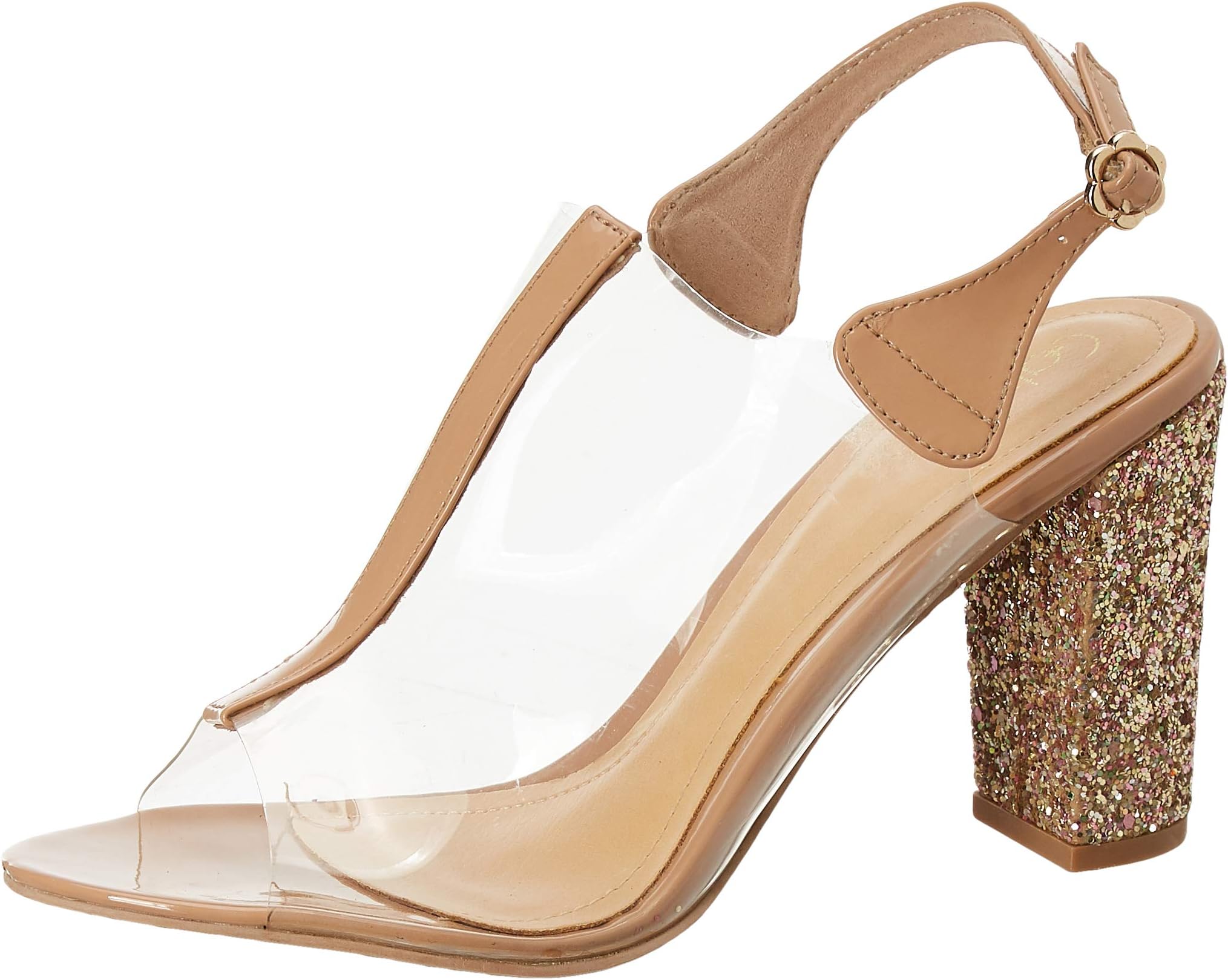 Women's Glitter Heel Clear Strap Sandals
