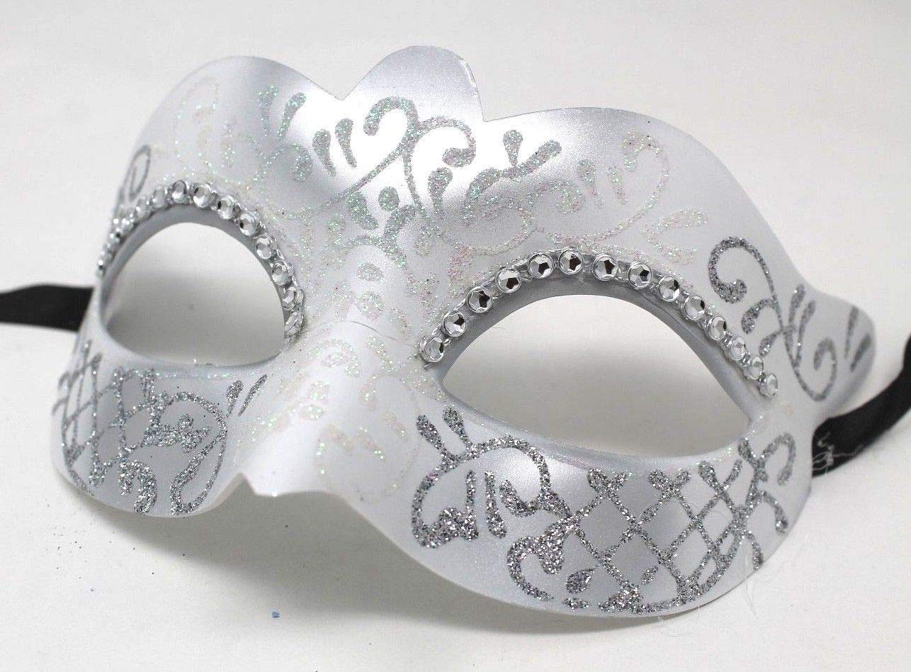 LADIES WHITE & SILVER CRYSTAL JEWELLED EYES VENETIAN MASQUERADE CARNIVAL PARTY EYE BALL MASK