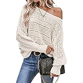 Verdusa Women's 2026 Off The Shoulder Sweater Crochet Dolman Sleeve Oversized Boat Neck Long Sleeve Pullovers