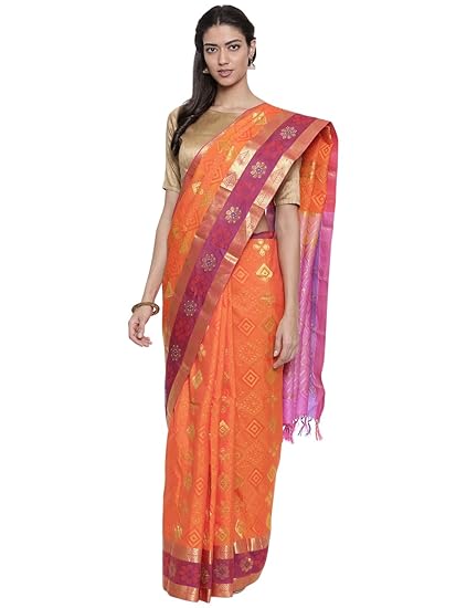 Embellished Dharmavaram Silk Saree - Mandarin Orange - (CCMYSS8943)
