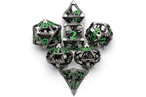 DND Dice, Dungeons and Dragons Dice Metal Polyhedral Dice Set Role Playing D&D Dice HNCCESG Hollow Cthulhu Dice Gaming D and D Dice for Table Game RPG Pathfinder Warhammer Shadowrun (Green Number)