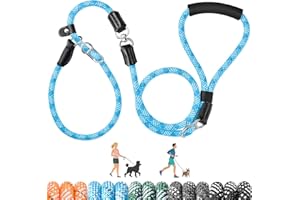 SlowTon Slip Lead Dog Leash, Adjustable 4-6 FT No Tangle Training Leash, 1/2" Heavy Duty Reflective Rope with Anti-Choke Safe