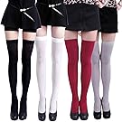 HDE Women's 4 Pack Stockings Solid Color Over The Knee Nylon Thigh High Tights