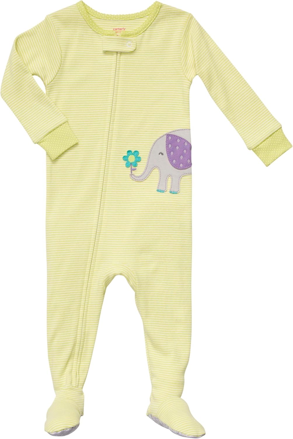 Carter's Baby Girls One Piece Cotton Knit "Purple Elephant" Footed Sleeper Pajamas