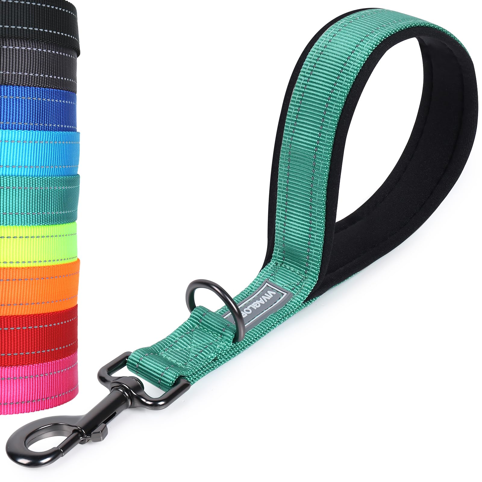 VIVAGLORY Short Dog Lead Closerok Traffic Leash for Dog with Soft Padded Handle for Training & Walking, 32cm, Green