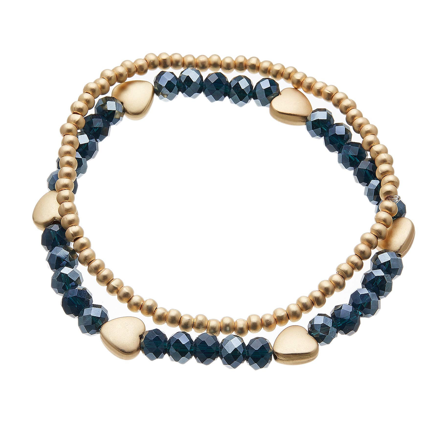 Bello London Set of two stretch Bracelets with matt gold plated hearts and navy blue beads - Yori B24-21